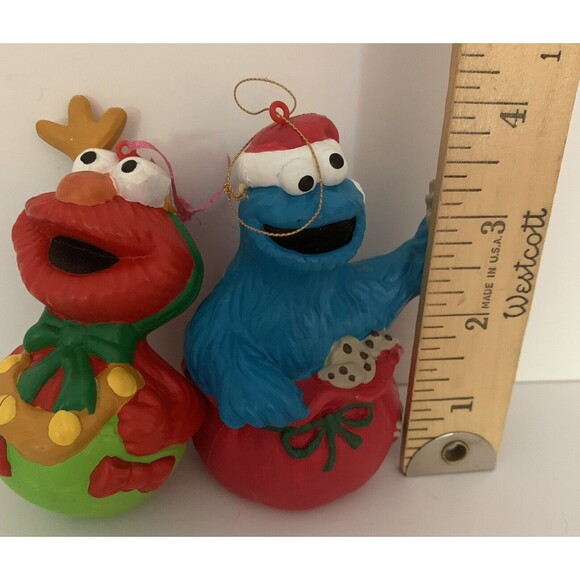 Cookie Monster Elmo Christmas Ornaments Vintage 90's Sesame Street Lot of 2 READ - Picture 5 of 16